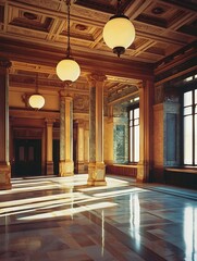 Aufkleber - Gorgeous Historic Building Interior with Elegant Lighting and Architectural Features : Generative AI