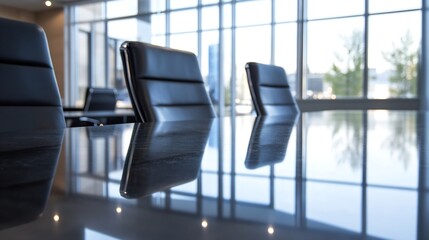 Aufkleber - Modern Office Interior with Glass Windows and Sleek Chairs : Generative AI