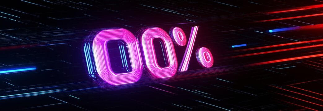 Neon-animated abstract text percentage on a black background