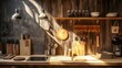© Juan - Rustic kitchen interior with wooden shelves and warm lighting