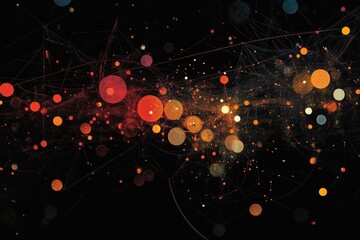 Poster - Data processing visualization on a black background with multicolored particles and connections, data processing over black background
