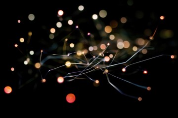 Poster - Light spots and connections create an ethereal display against a dark background in this mesmerizing visual composition, light spots and network of connections on black background