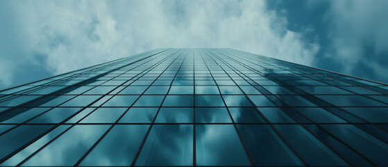 Poster - Low angle shot of modern office building with reflective glass facade