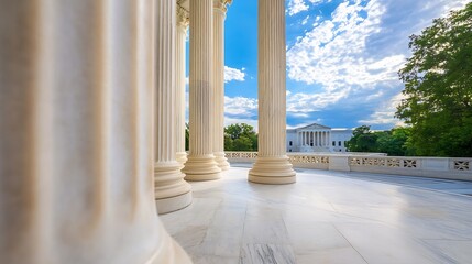 Poster - Pillars Supporting a Majestic Building Under Clear Blue Sky : Generative AI