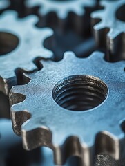 Leinwandbilder - Close Up of Interlocking Metal Gears Highlighting Industrial Machinery and Engineering Design : Generative AI
