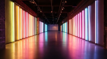 Aufkleber - Vibrant Neon Light Installation in an Art Space Creating an Energetic Atmosphere : Generative AI