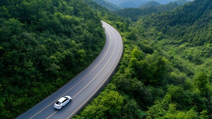Poster - Stunning Aerial View of a Scenic Winding Road Surrounded by Lush Green Hills and Mountains : Generative AI
