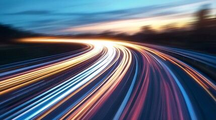 Poster - Streaks of Light from Vehicles Creating Dynamic Motion Blur at Twilight : Generative AI