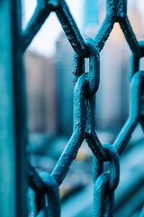 Aufkleber - Close Up View of a Chain Link Fence Highlighting Urban Architecture : Generative AI