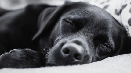 Aufkleber - Sleeping Black Labrador Dog in a Cozy Home Environment Captured in Lovely Monochrome Style : Generative AI