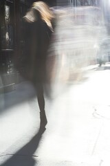 Poster - Dynamic Motion Blur of a Person Walking on a City Street Capturing Urban Life : Generative AI