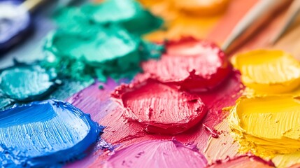 Poster - Vibrant paint blobs on a palette showcasing an array of colors ready for artistic creation : Generative AI