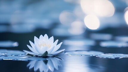 Poster - Delicate White Lotus Blossom Floating Gently on Calm Water Surface : Generative AI