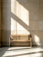 Aufkleber - Elegant wooden bench illuminated by beautiful natural light and shadows : Generative AI