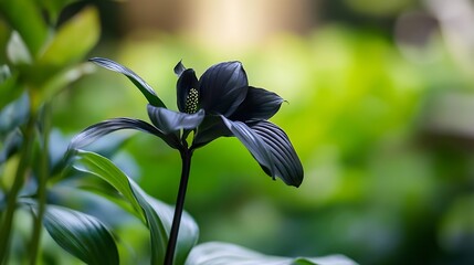 Poster - Stunning black flower against a vibrant green background encapsulating nature's beauty : Generative AI
