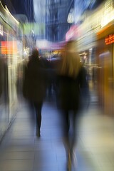 Poster - Abstract Motion Blur of Busy City Sidewalk at Dusk Highlighting Urban Life : Generative AI