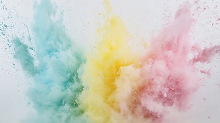 Poster - Colorful Powder Explosion Creating Vibrant Artistic Dust Cloud of Yellow Pink and Blue : Generative AI