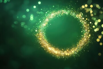 Poster - Blinking ring of golden lights on vibrant green background creates a mesmerizing visual effect, Blinking ring of lights on green background