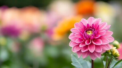 Poster - Vibrant Pink Dahlia Flower on a Sunny Day in a Garden Full of Blooms : Generative AI