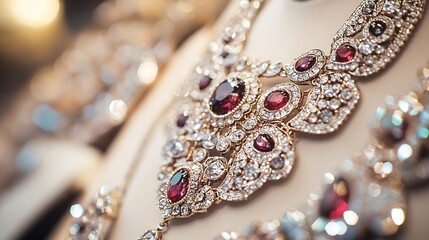 Aufkleber - Elegant Vintage Jewelry Necklace Displayed with Intricate Stones and Design : Generative AI