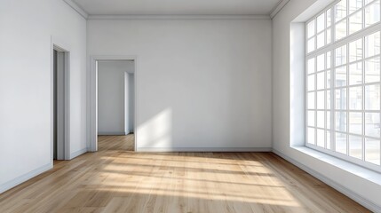 Aufkleber - Bright and airy empty room with large windows showcasing minimalistic interior design and natural light : Generative AI