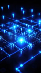 Poster - glowing blue circuitry on dark background with depth