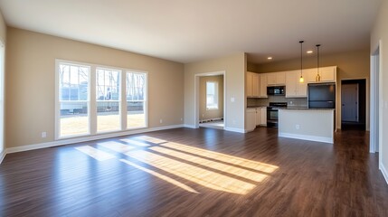 Canvas Print - Bright and Open Living Room in a Newly Built Home with Natural Light : Generative AI