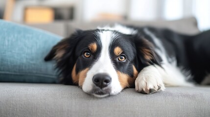 Aufkleber - Relaxed Dog Lying on a Couch with Gentle Expression : Generative AI