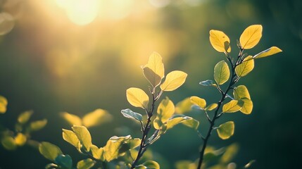 Poster - Sunlit Green Leaves Against a Soft Background Creating a Peaceful Natural Scene : Generative AI