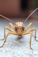 Poster - Extreme Close Up of a Brown Grasshopper on Stone Texture : Generative AI