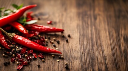 Aufkleber - Fresh Red Chilies and Spices on a Rustic Wooden Surface for Culinary Inspiration : Generative AI