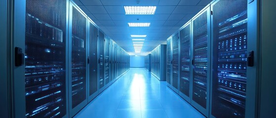 Poster - Data Center Corridor with Server Racks and Lights