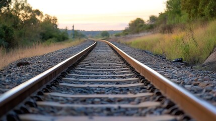 Poster - Picturesque Perspective of Curving Railroad Tracks at Sunset : Generative AI