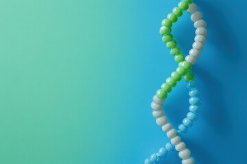 Poster - Colorful dna strand displayed against a blue and green background representing genetic science and research exploration, dna strand on blue and green background