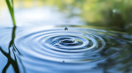 Fototapete - Captivating Water Droplet Creating Ripples on Surface of Tranquil Water in Nature Environment : Generative AI
