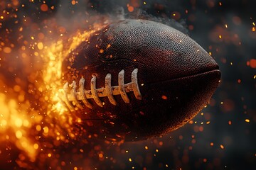 Wall Mural - Oval leather American football ball on fire.