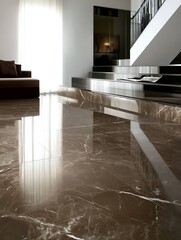 Poster - Modern Living Room with Glossy Marble Floor and Minimalist Furniture Display : Generative AI