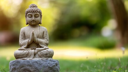 Aufkleber - Beautiful Buddhist Statue in Serene Garden for Tranquility and Peace : Generative AI