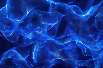 Poster - Blue glowing mesh moving gracefully on a digital canvas in a serene atmosphere, blue glowing mesh moving on blue background