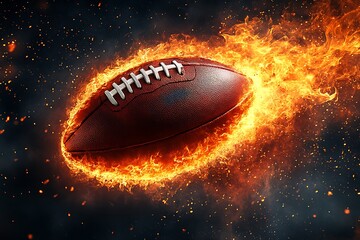Wall Mural - Oval leather American football ball on fire.
