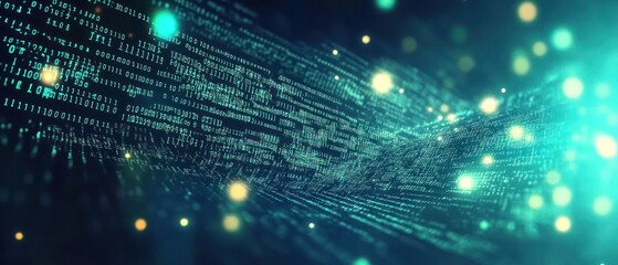 Poster - Abstract digital data flow with glowing particles