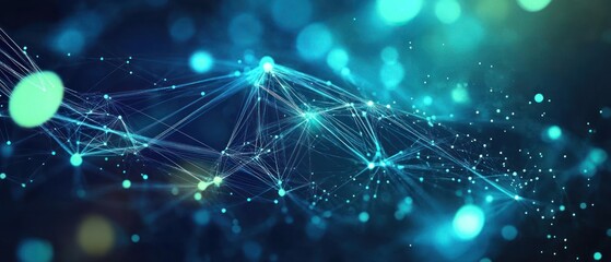Poster - Abstract blue light network with glowing particles