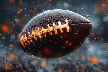 Wall Mural - Oval leather American football ball on fire.