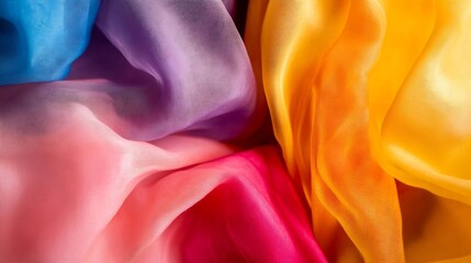Poster - Beautiful Colorful Silks Draped Elegantly with Soft Textures and Vibrant Hues : Generative AI