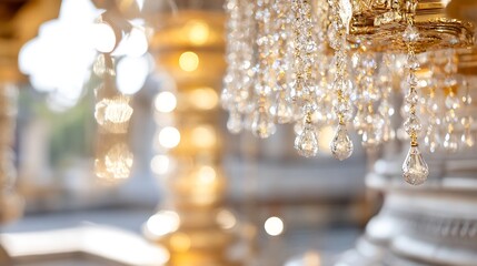 Poster - Elegant Chandelier with Crystal Accents and Soft Bokeh for Luxury Interior Design : Generative AI