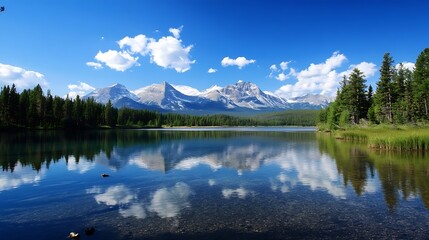 Aufkleber - Stunning Reflection of Majestic Mountains and Clear Blue Sky in a Peaceful Lake Setting : Generative AI