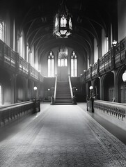 Leinwandbilder - Majestic Gothic Hallway With Dramatic Lighting Showcasing Beautiful Architectural Details : Generative AI
