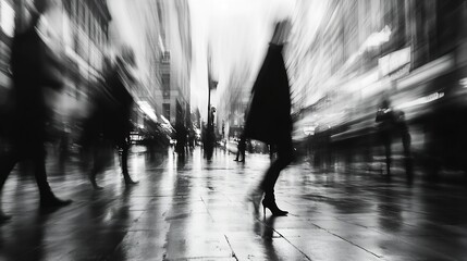 Aufkleber - Dynamic Black And White Motion Blur Of People Walking In Urban City Street Scene : Generative AI