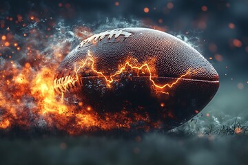 Wall Mural - Oval leather American football ball on fire.