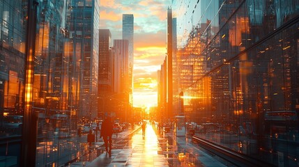 Poster - A business district daylight in an occidental and modern city , 8k Photo